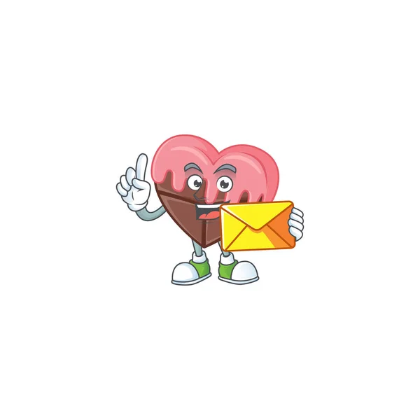 Joyeux chocolat d'amour avec dessin animé mascotte rose avec enveloppe — Image vectorielle