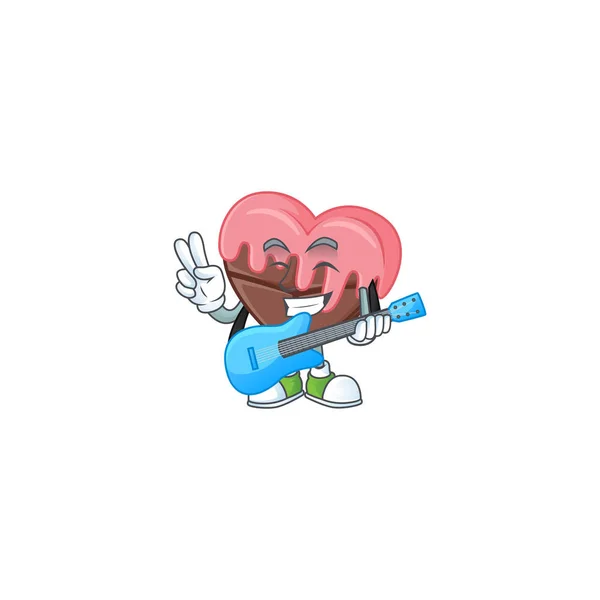 Cute and cool love chocolate with pink cartoon character performance with guitar — 스톡 벡터