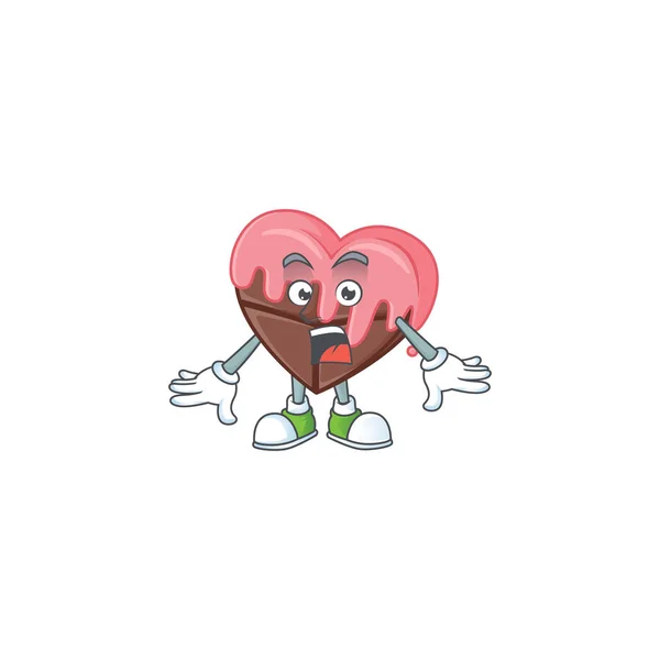 Överraskad kärlek choklad med rosa gest på tecknad maskot design — Stock vektor