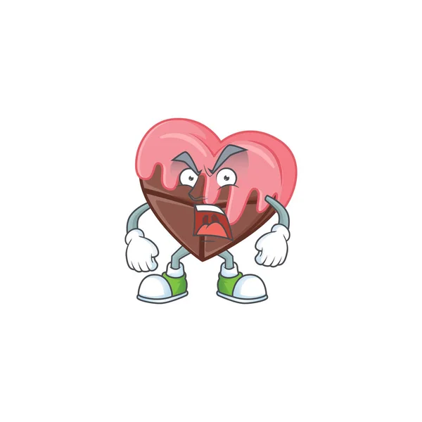 Volto arrabbiato di cioccolato amore con stile personaggio cartone animato rosa — Vettoriale Stock