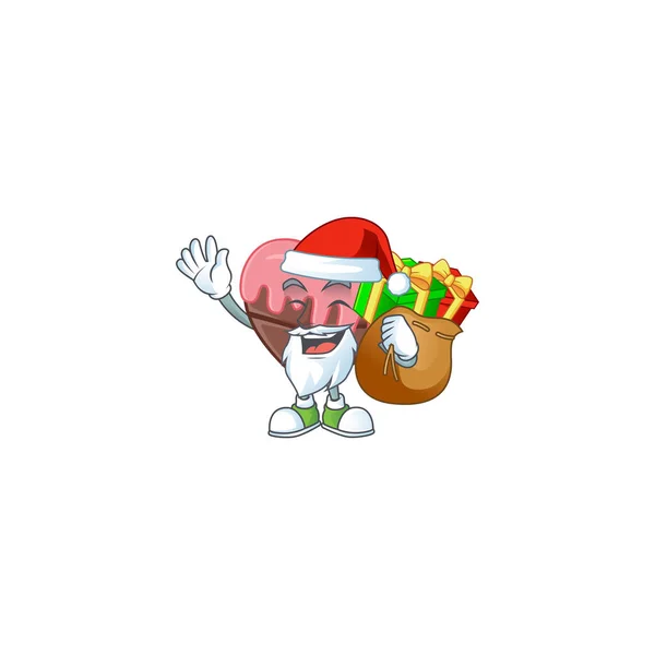 Santa Claus con bolsa de regalo amor chocolate con rosa Diseño de dibujos animados — Vector de stock
