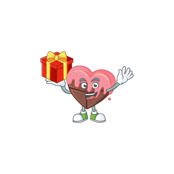 Liefde chocolade met roze cartoon karakter met een doos van cadeau — Stockvector