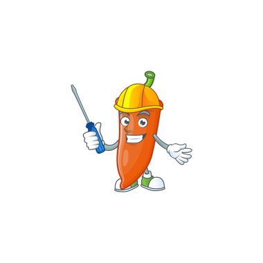 Şirin ve havalı otomotiv portakal biberi maskot tasarımında sunuluyor.