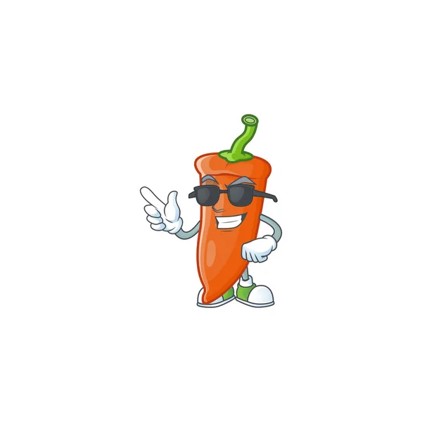 Hűvös és hűvös narancssárga chili karakter fekete szemüveget visel — Stock Vector
