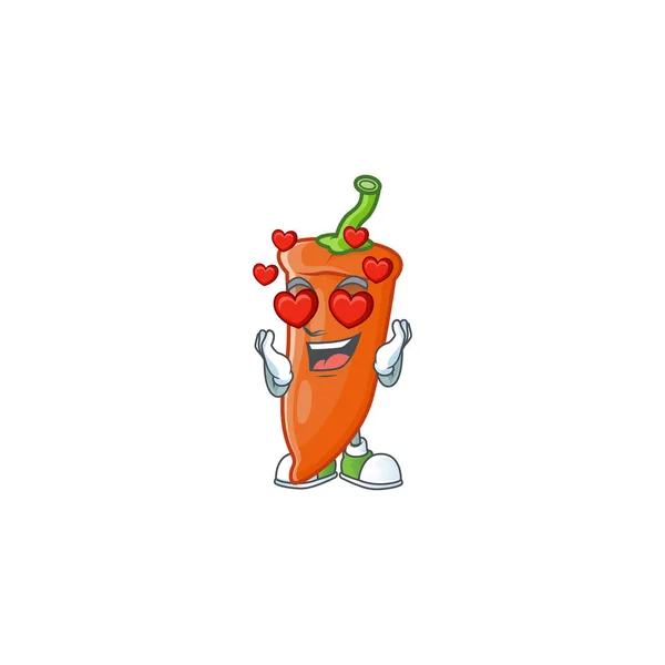 Super mignon Tomber amoureux orange chili personnage de bande dessinée — Image vectorielle