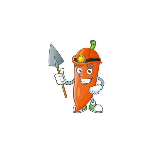 Cool Miner naranja chile dibujos animados estilo de diseño de personajes — Archivo Imágenes Vectoriales