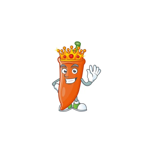 Cool King of orange chili on cartoon character style - Stok Vektor