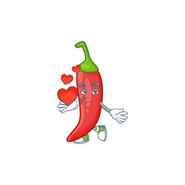 Mutlu kırmızı biberli çizgi film karakteri maskotu