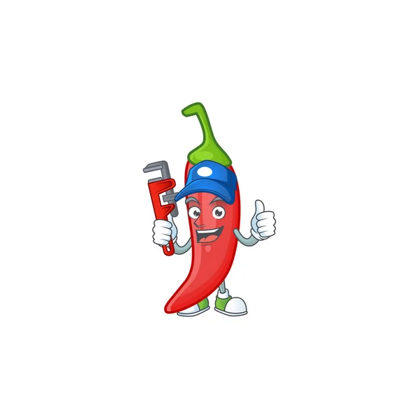 Fajny hydraulik czerwony chili postać z kreskówki maskotka projekt — Wektor stockowy
