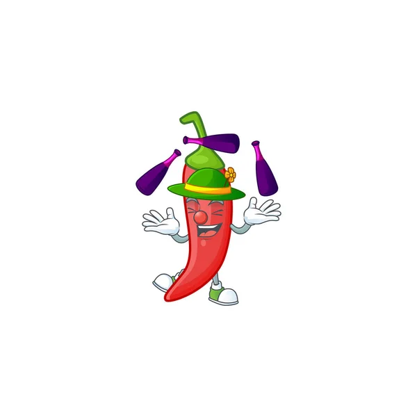 Cute i cool Żonglerka czerwony postać z kreskówki chili — Wektor stockowy