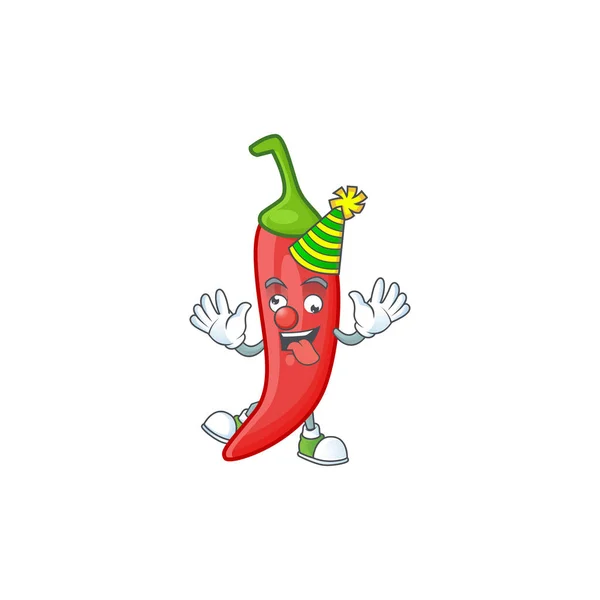 Lustige Clown rote Chili auf Zeichentrickfigur Maskottchen-Design — Stockvektor