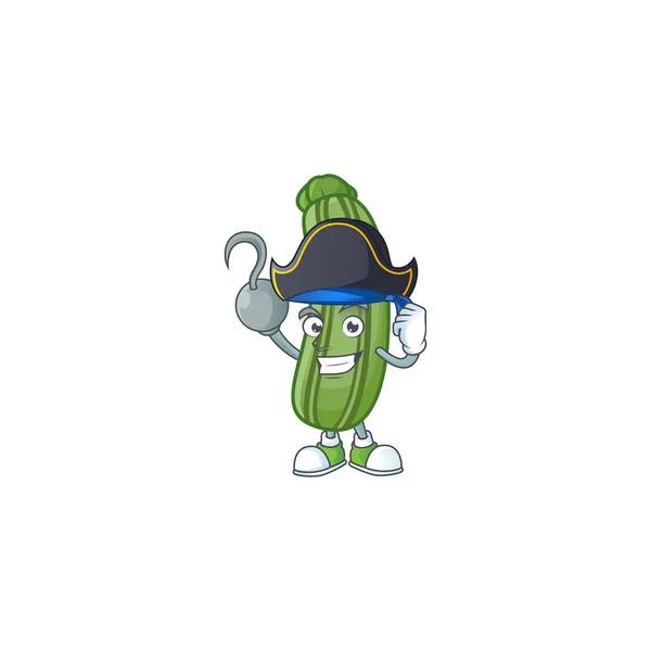 One hand Pirate zucchini cartoon character wearing hat — 스톡 벡터