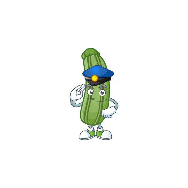 Zucchini Cartoon dalam karakter kostum petugas polisi - Stok Vektor