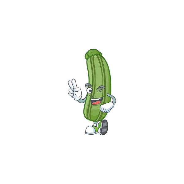 Zucchini karikatura maskot styl se dvěma prsty — Stockový vektor