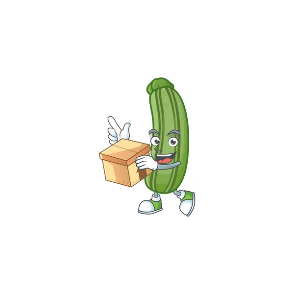 Cute zucchini gaya kartun karakter memegang kotak - Stok Vektor