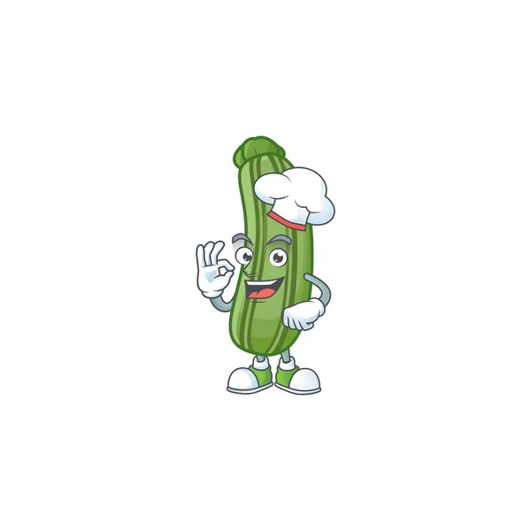 Karakter koki wajah tersenyum zucchini dengan topi putih - Stok Vektor