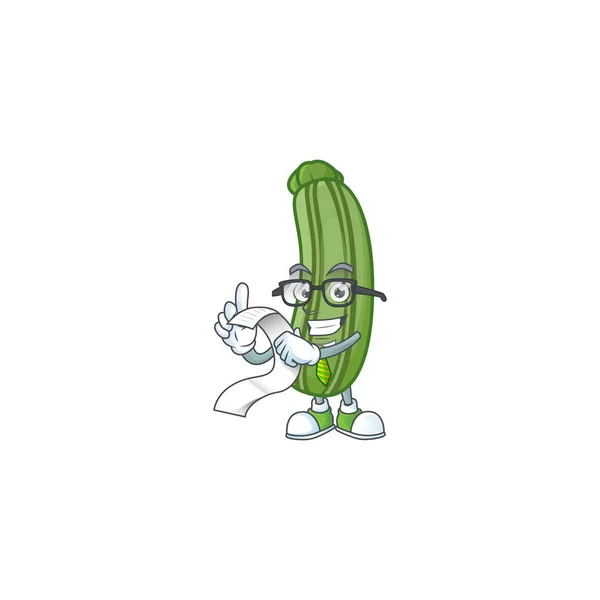 Roligt ansikte zucchini tecknad med meny redo att tjäna — Stock vektor
