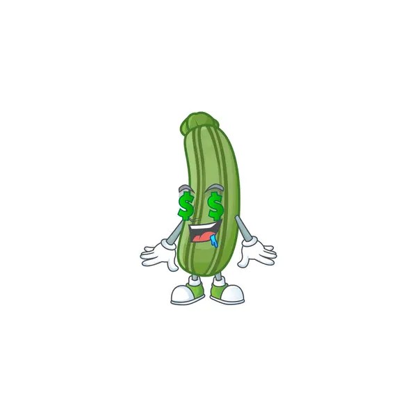 Cute zucchini with Money eye cartoon character design — 스톡 벡터