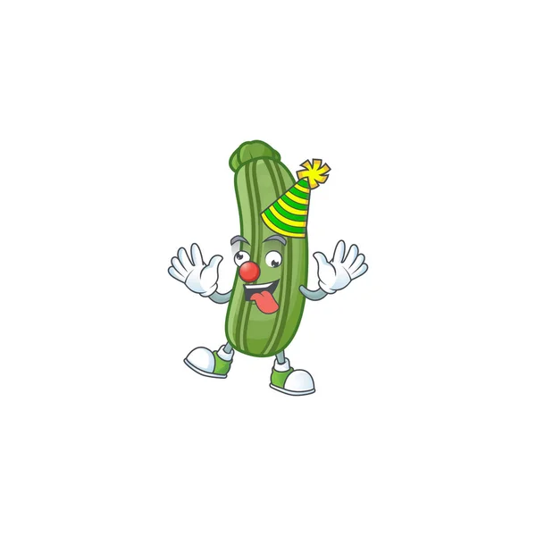 Calabacín payaso divertido en el diseño de la mascota del personaje de dibujos animados — Vector de stock