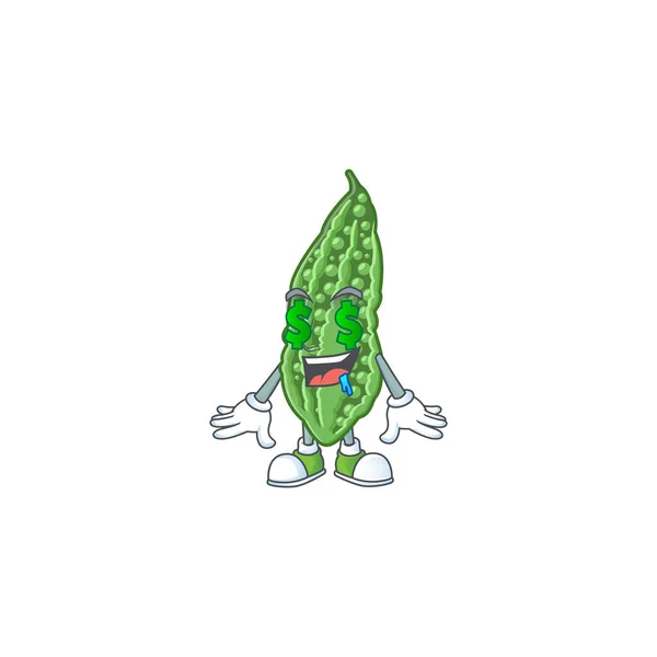 Lindo melón amargo con diseño de personaje de dibujos animados ojo de dinero — Vector de stock