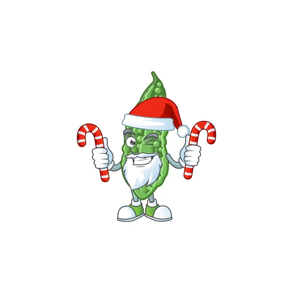 Melón amargo Personaje de dibujos animados en Santa Claus con dulces — Vector de stock