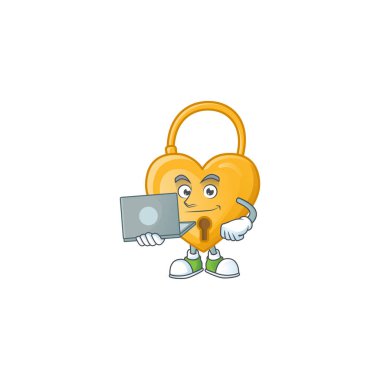 Bilgisayarla çalışan akıllı asma kilit çizgi film karakteri