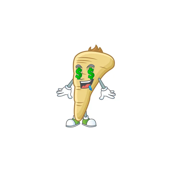 Cute parsnip with Money eye cartoon character design — 스톡 벡터