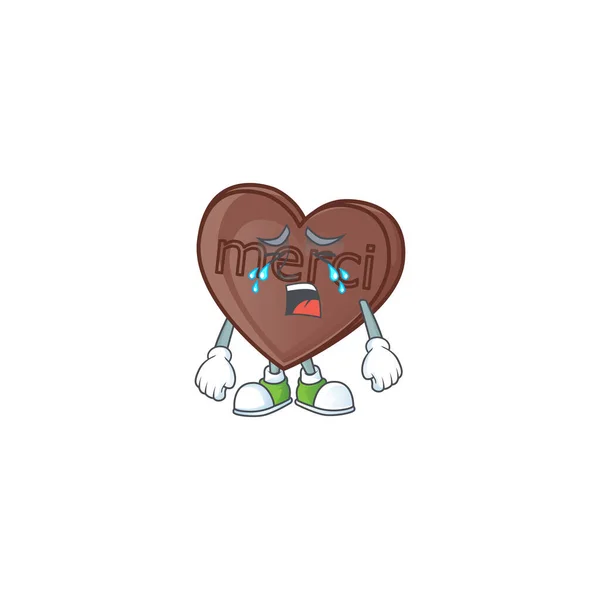 伤心哭泣的姿势咬一口爱巧克力卡通人物风格 — 图库矢量图片
