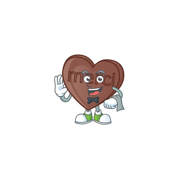 Ett bett kärlek choklad tecknad karaktär som en servitör utseende — Stock vektor