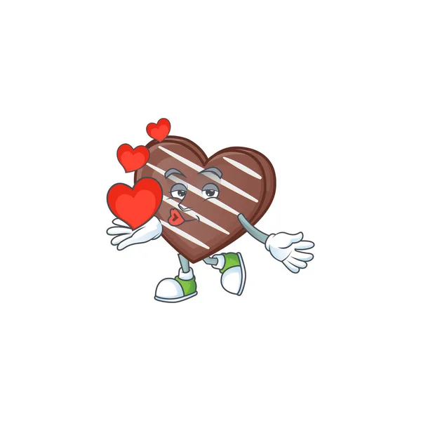 Lustige Gesichtsstreifen Schokoladenriegel Cartoon-Figur hält ein Herz — Stockvektor