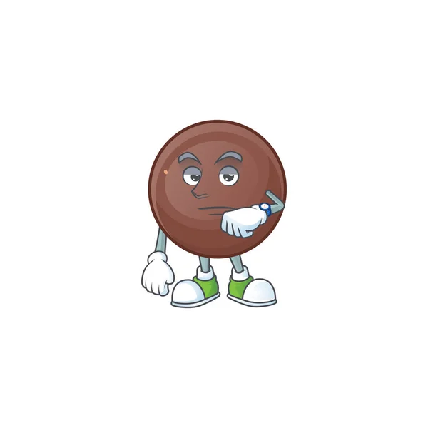 Diseño de personajes de dibujos animados de bola de chocolate en un gesto de espera — Vector de stock