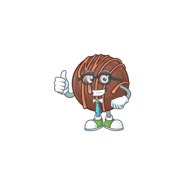 Personagem de desenho animado de Businessman bola de chocolate praline usando óculos — Vetor de Stock