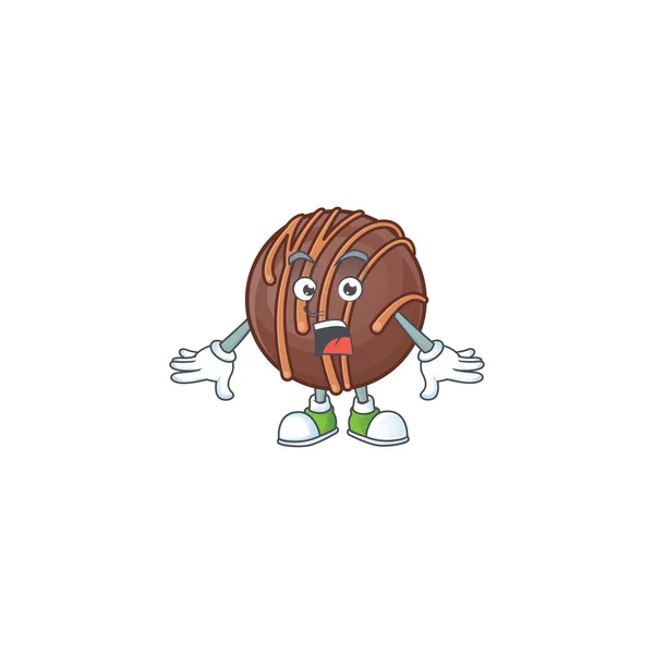 Bola de chocolate praliné diseño de personajes de dibujos animados en un gesto sorprendido — Vector de stock