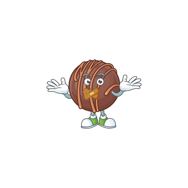 Un gesto silencioso de chocolate praline bola mascota dibujos animados diseño de personajes — Vector de stock