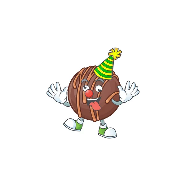 Engraçado palhaço chocolate praline bola desenho animado personagem mascote design — Vetor de Stock