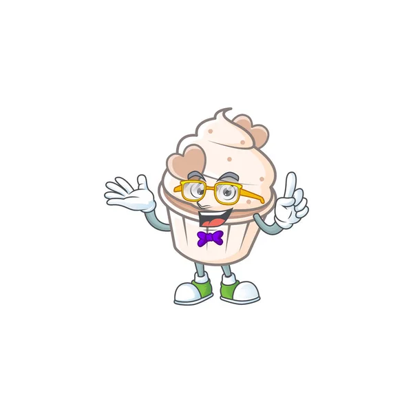 Cartoon character of Geek white cream love cupcake design — Stock Vector