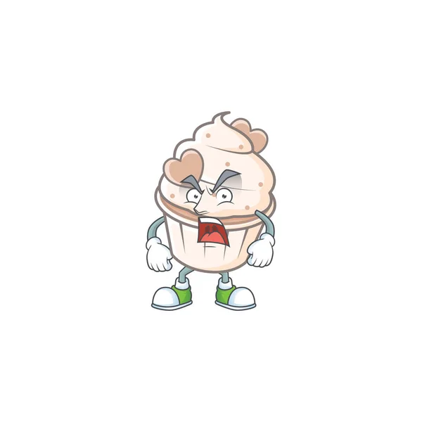 White cream love cupcake cartoon character design having angry face — 스톡 벡터