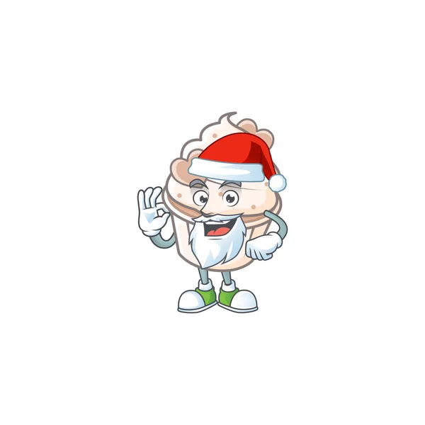 A picture of Santa white cream love cupcake mascot picture style with ok finger — Stock Vector