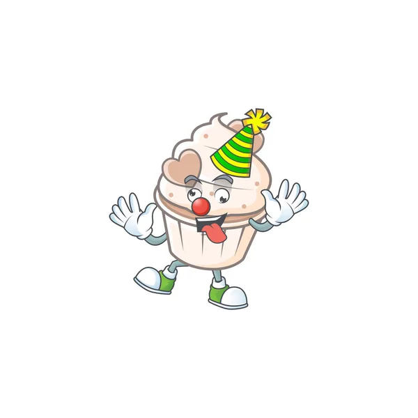 Divertido payaso blanco crema amor cupcake dibujos animados carácter mascota diseño — Vector de stock