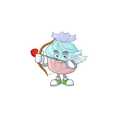 Romantik bir vanilya mavisi aşk keki Oklu ve kanatlı aşk tanrısı