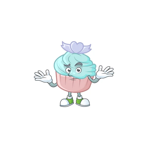 Super Funny Grinning vanilla blue love cupcake mascot — стоковый вектор