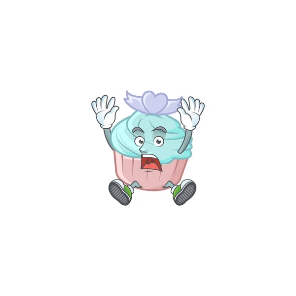 Um personagem ícone de baunilha azul amor estilo cupcake com gesto chocante — Vetor de Stock