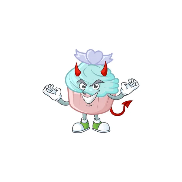 Teufel Vanille blau Liebe Cupcake Zeichentrickfigur Design — Stockvektor