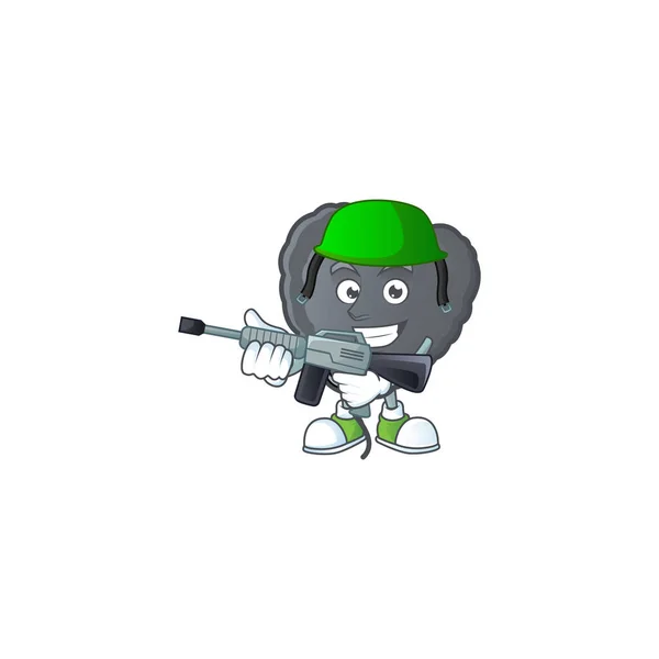 Personaje de cartón de globo de amor negro en un uniforme del ejército con ametralladora — Vector de stock