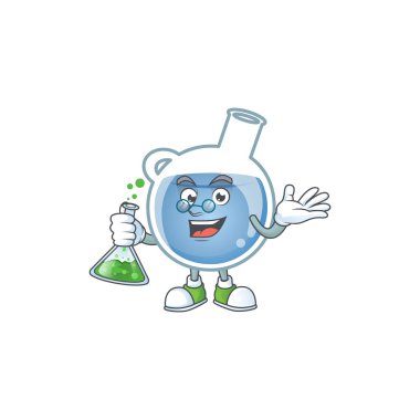 Akıllı Profesör mavi iksir çizgi film karakteri cam tüp ile