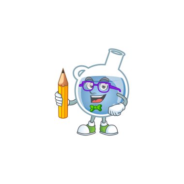Öğrenci mavi iksir karakteri kalem tutarken bir resim