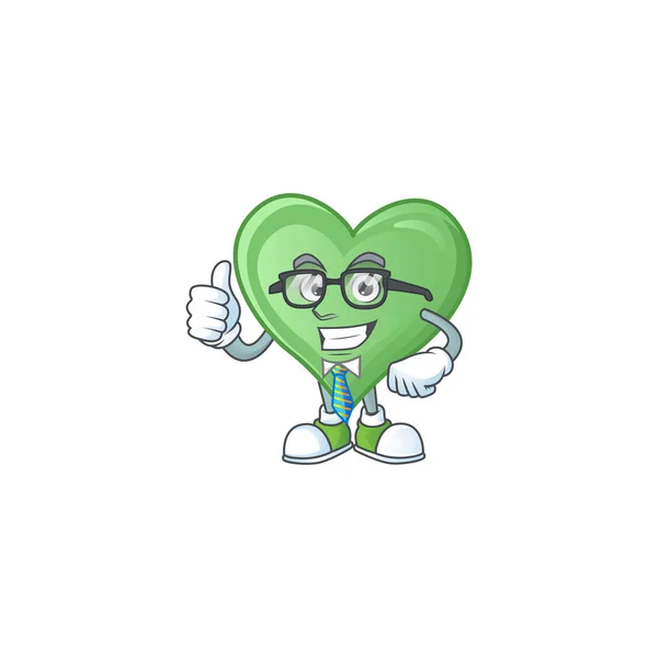 Χαρακτήρας κινουμένων σχεδίων του Businessman πράσινη αγάπη φορώντας γυαλιά — Διανυσματικό Αρχείο