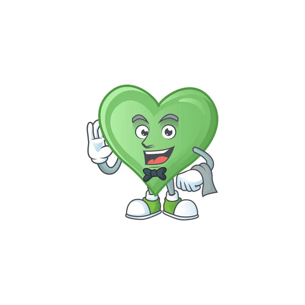 Amistoso amor verde Caracter stand as a Waiter character — Archivo Imágenes Vectoriales