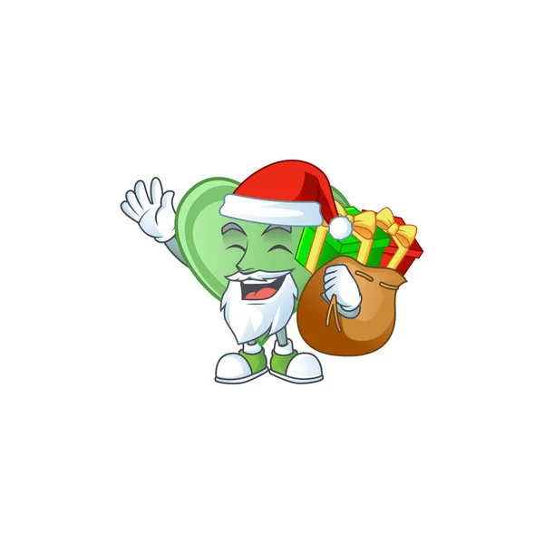 Santa green love Cartoon character design ayant une boîte de cadeau — Image vectorielle
