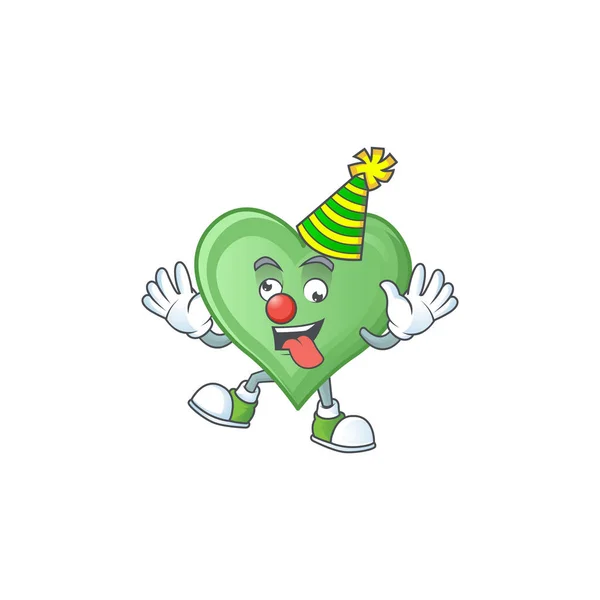Engraçado palhaço verde amor desenho animado personagem mascote design — Vetor de Stock